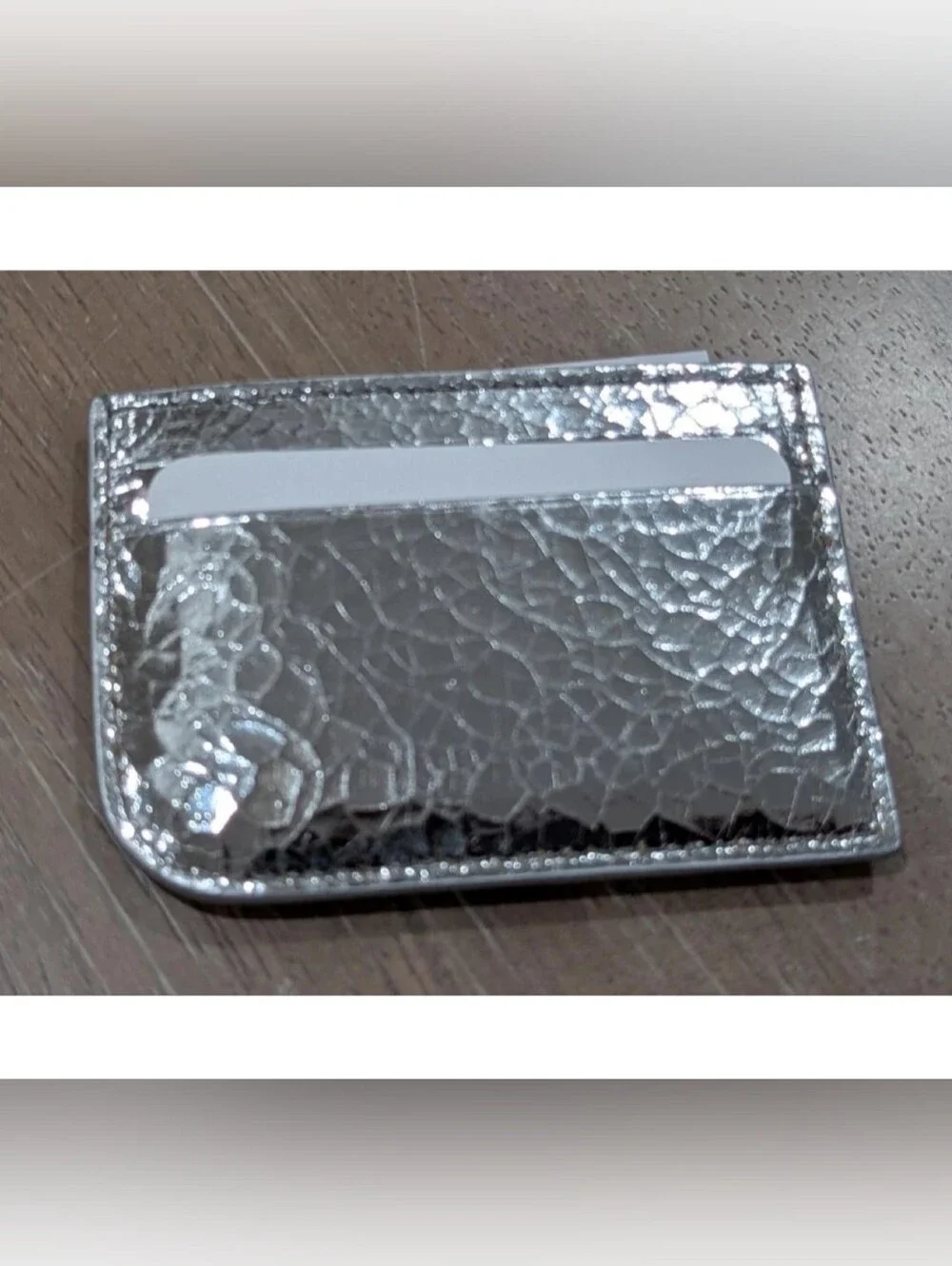 $320 Mens Alexander McQueen Logo Sling Leather Card Case Card Holder Silver